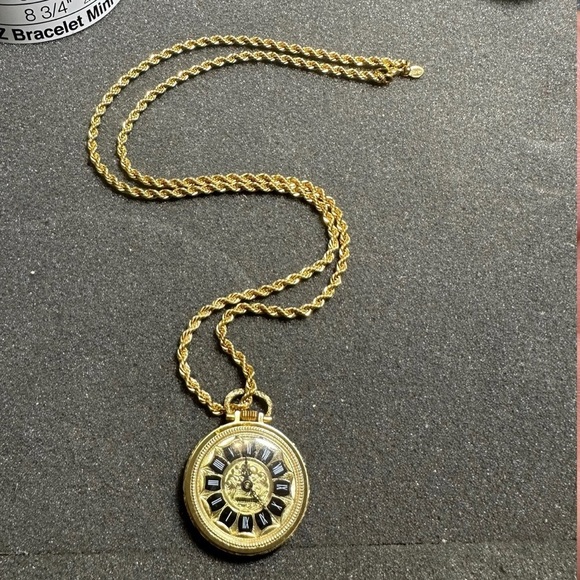 Vintage Sutton Gold Ornate Pendant Pocket Watch On 24” Monet Rope Chain Working - Picture 1 of 9
